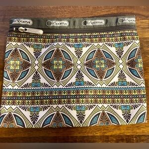 LeSportsac Geometric Blue and Brown Pouch